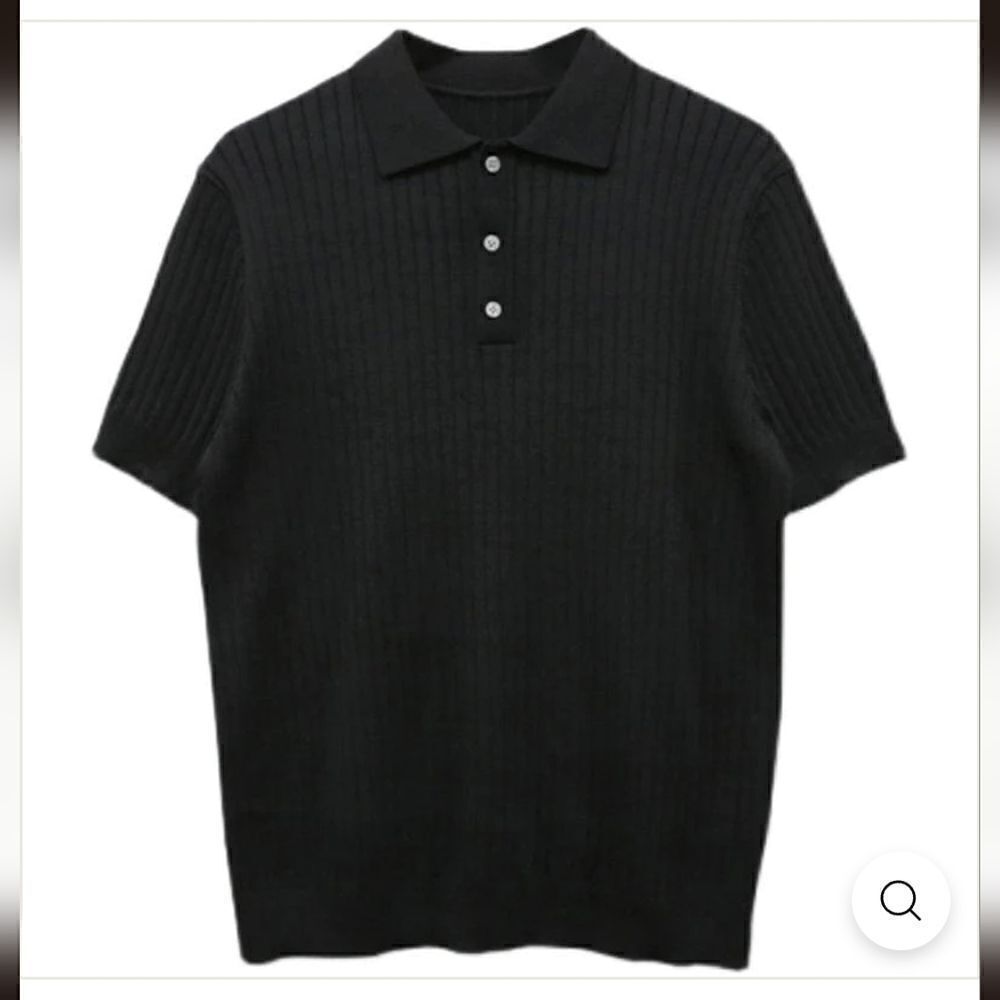 1830 NWT BLACK VERTICAL KNITTED SHORT SLEEVE COLLAR SHIRT Size Medium